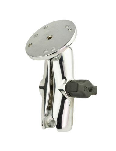 RAM® Chrome Double Socket Arm with Round Plate - Medium Arm