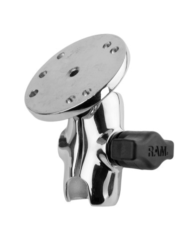 RAM® Chrome Double Socket Arm with Round Plate - Short Arm